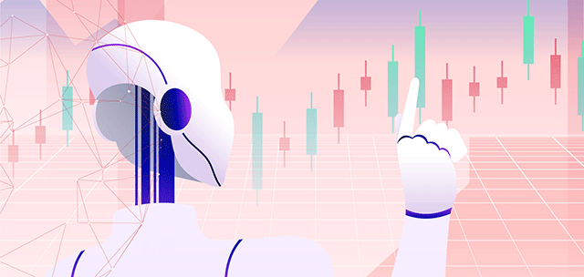 Illustration of a robot pointing to rising stock charts, symbolizing the influence of AI on financial markets. Image credit: freepik